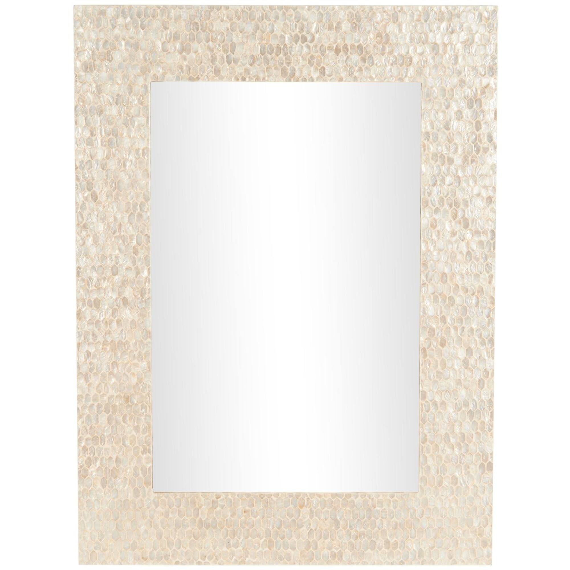 36" x 1" x 48" Cream Mother of Pearl Shell Handmade Mosaic Room Wall Mirror